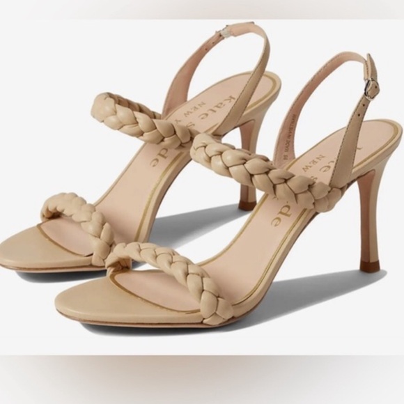 Kate Spade Saffron nude beige braided band slingback stiletto heels size 9.5 new - Picture 1 of 3